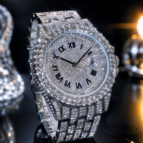 ⌚💎 Full Diamond Men's Quartz Calendar Watch🏆