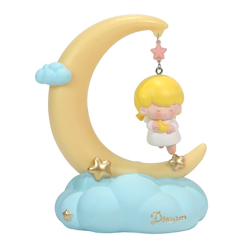 LX EMPIRE Good Night Little Angel night light with a cartoon girl angel holding a moon, sitting on a crescent moon with stars and clouds.